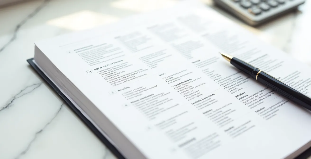 Vue aérienne d'un carnet d'entretien ouvert avec stylo et calculatrice