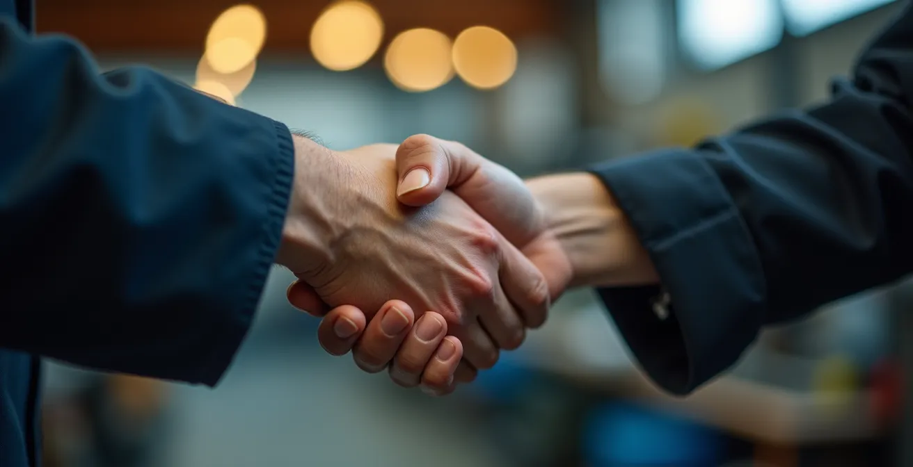 Poignée de main professionnelle entre un client et un mécanicien