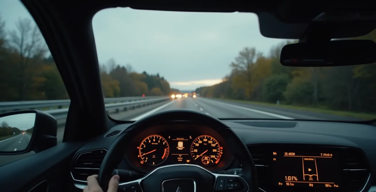 Vue du tableau de bord avec indicateur de maintenance sans texte visible